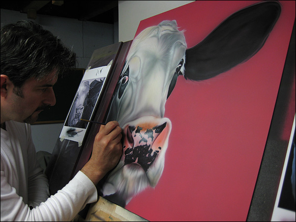 Ashley painting cow portrait