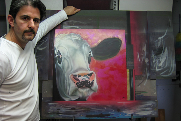 Ashley and The Inquisitive Cow painting