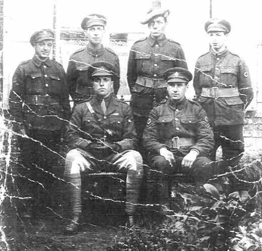 Captain Noel Chavasse after the award of his first VC, medical officer of the Liverpool Scottish, with his RAMC orderlies (Pte Fred Garnham immediately behind the Doctor)