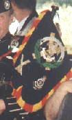Obverse of the banner of Major GS Green showing the Liverpool Scottish badge with the Highland Volunteers (below left) and the King's Regiment badge (below right)