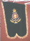 Click to enlarge. Obverse of City of Liverpool banner presented to  5th/8th Bn The King's Regiment to be carried by Liverpool Scottish pipers. It shows the badge of the King's Regiment.