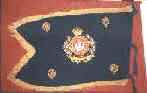 Click to enlarge. Obverse of Liverpool Scottish pipe banner 1937 on joining the   Corps of the Queen's Own Cameron Highlanders