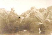 Click to enlarge: In Trench F5 in the Ypres Salient 1914/15 - D. Ryles and R.Williams of the Liverpool Scottish