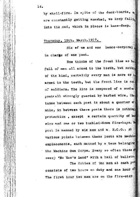 Diary of Frank McDonald of The Liverpool Scottish - early 1917 Trench Life