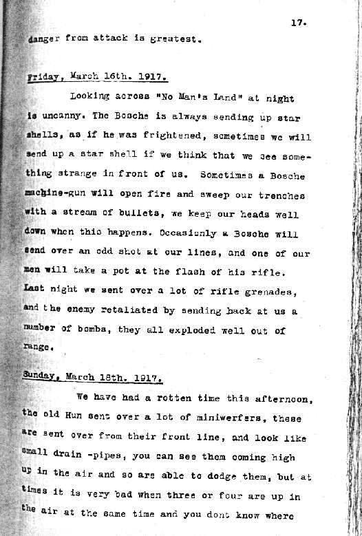 Diary of Frank McDonald of The Liverpool Scottish - Early 1917 Trench Life - Page 4