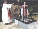 The memorial stone at Hooge is dedicated by the Rector of Liverpool and Fr. Boni Van Looveren