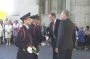Crown Copyright: Mr William Fulton, High Sheriff of Merseyside, is introduced to the buglers of the Ieper Fire Brigade at the Menin Gate by Mr Guy Gruwez MBE AOM, Chairman of the Last Post Committee,  following the unveiling and dedication of the Liverpool Scottish memorial earlier in the day 29/10/00
