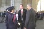Crown Copyright: Mr William Fulton, High Sheriff of Merseyside, is introduced to the buglers of the Ieper Fire Brigade at the Menin Gate by Mr Guy Gruwez MBE AOM, Chairman of the Last Post Committee, following the unveiling and dedication of the Liverpool Scottish memorial earlier in the day 29/10/00