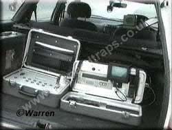 Typical Boot Equipment for Auto Vision & Speedmaster, Case on the left is the Speed Calculating computer & on the right is the Video Recording Unit.    Copyright © Steve Warren. 